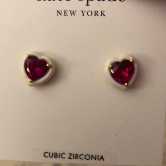 Kate Spade Sweetheart Heart Shaped Stud Earrings White Frame Red CZ Accent NWT - Picture 9 of 14